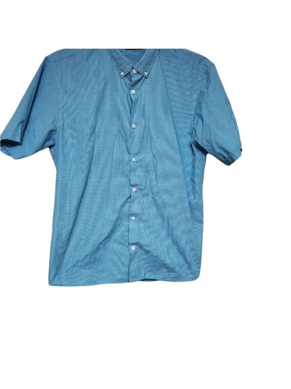Cigar Box Mens XL Blue Micro Check Short Sleeve Button Up Shirt